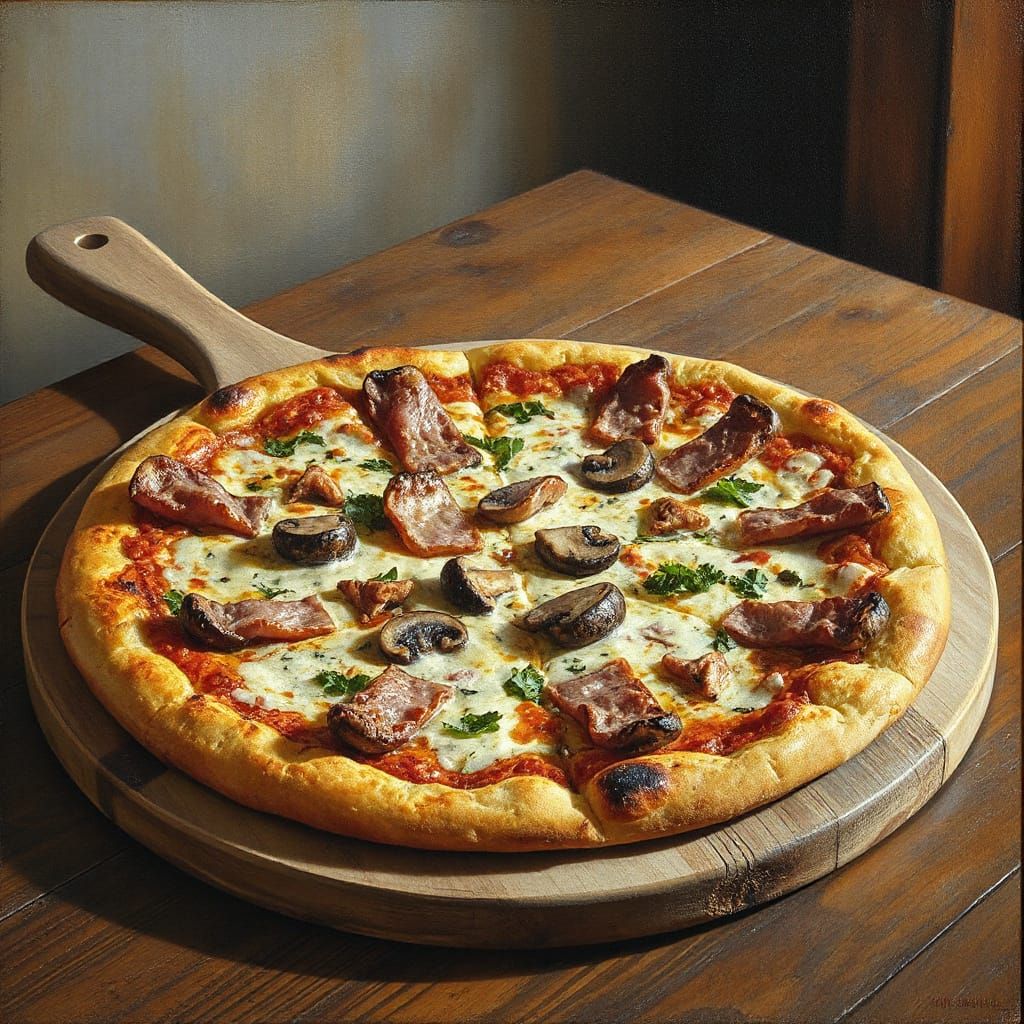 Ham & mushroom pizza   by @BlueQuill