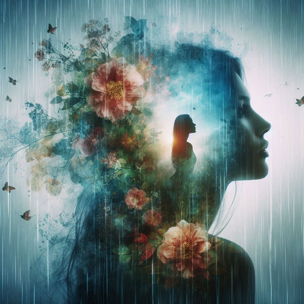 double exposure beautiful fantasy DALL-E 3 portrait landscap...