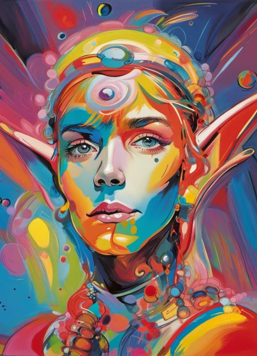 Portrait of an intergalactic elf by peter max - AI Generated Artwork -  NightCafe Creator