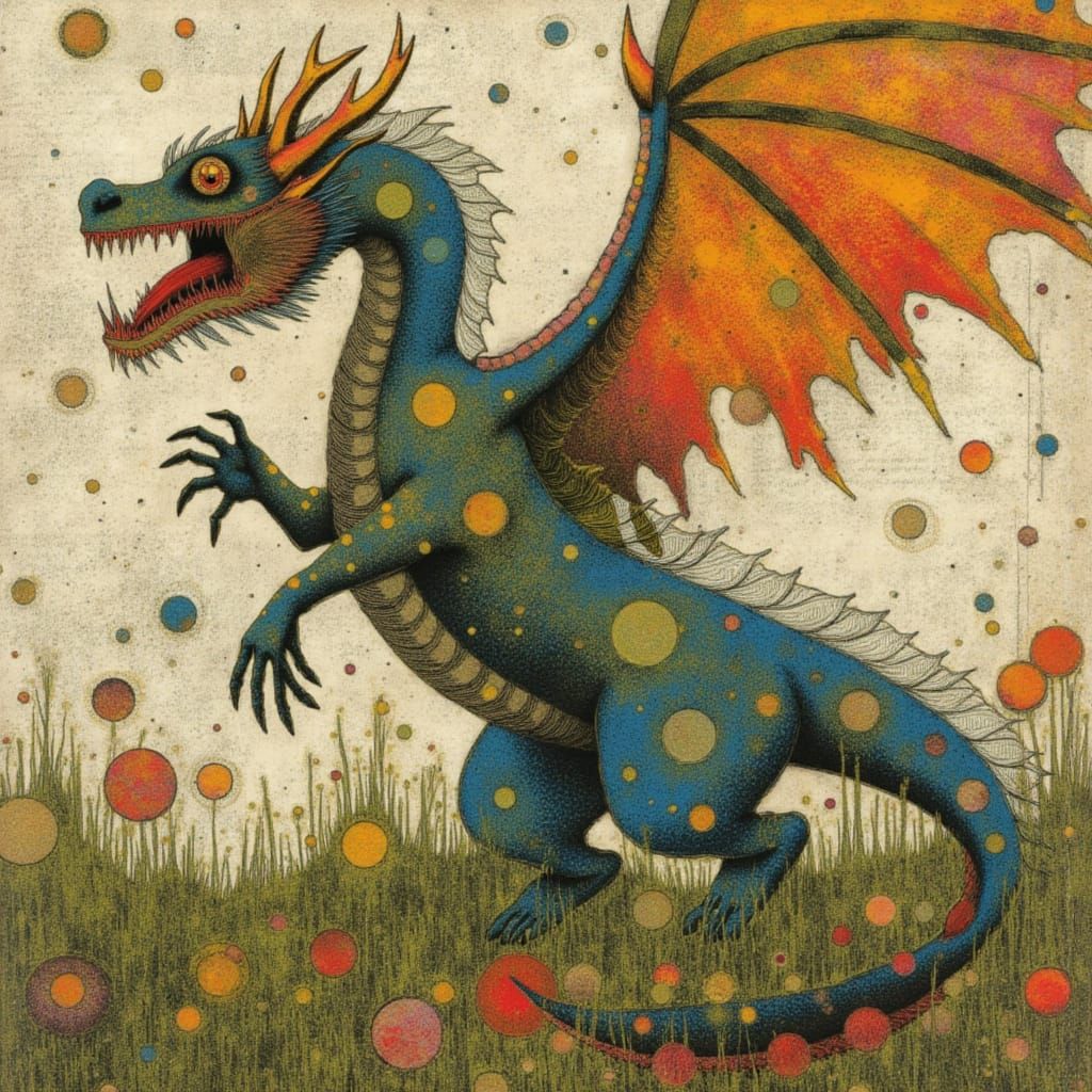 <lora:mixit:1.0> <lora:MJ Style:1.0> <lora:mmcollage:1.0> <lora:Scratch Art:1.0> A majestic rampant dragon dominates an elaborate, intricate...