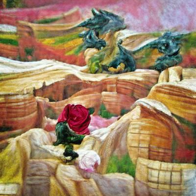 The roses of Dragon Valley oil on canvas impasto impressioni...