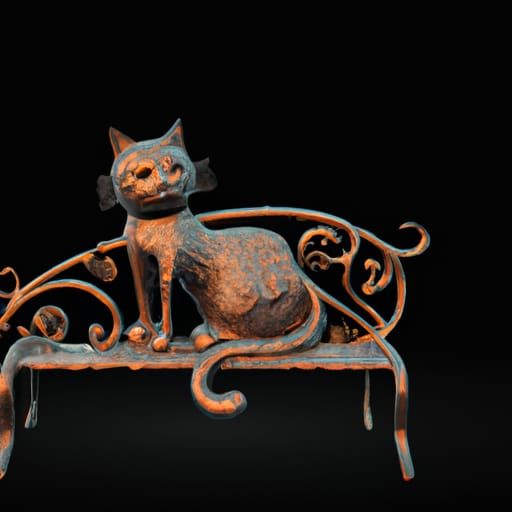 cat on a rusty bench, sculpture