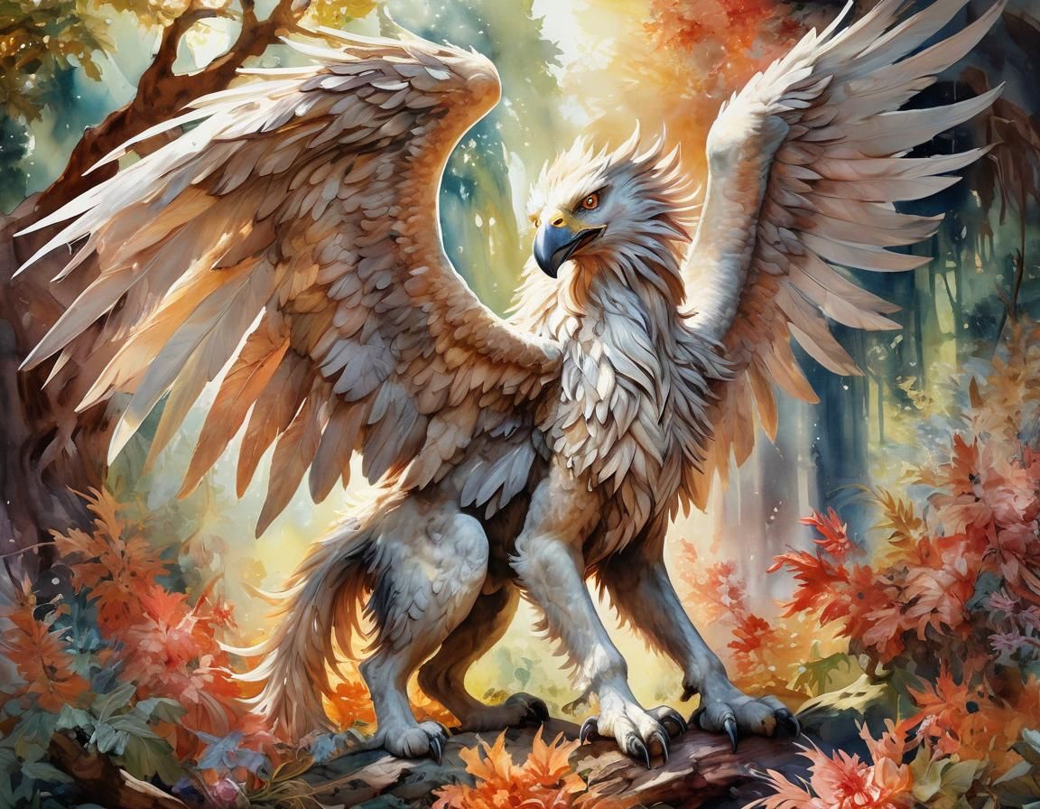 Mythical Griffin in a magical forest  by @That cinema teacher