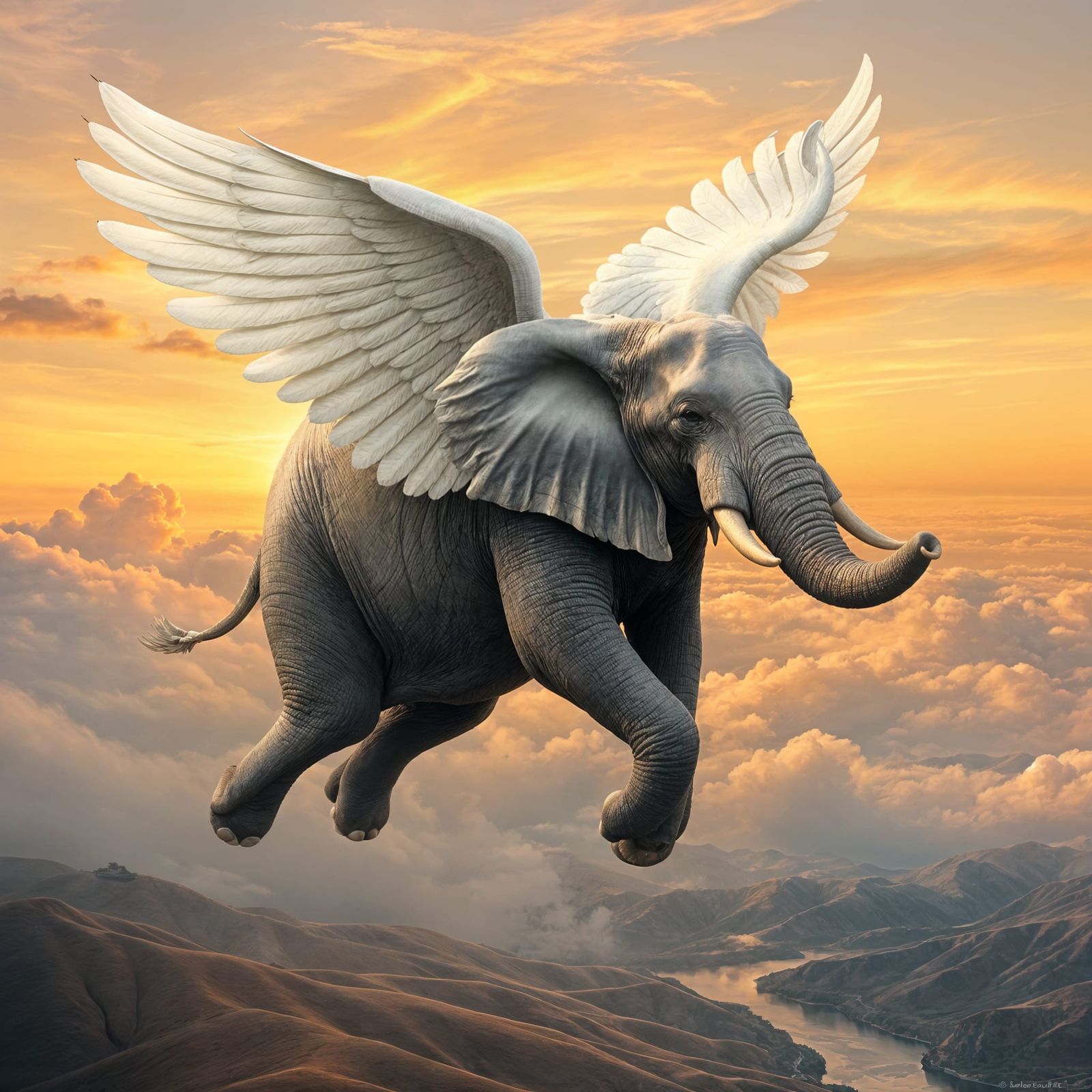 Majestic Elephant Soars Through Sunset Skies