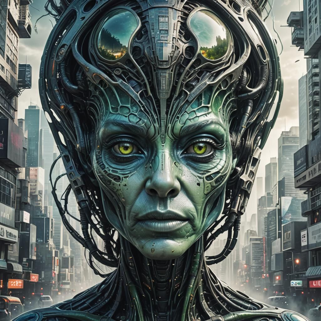 Alien:3 Woman's Face with City - AI Generated Artwork - NightCafe Creator