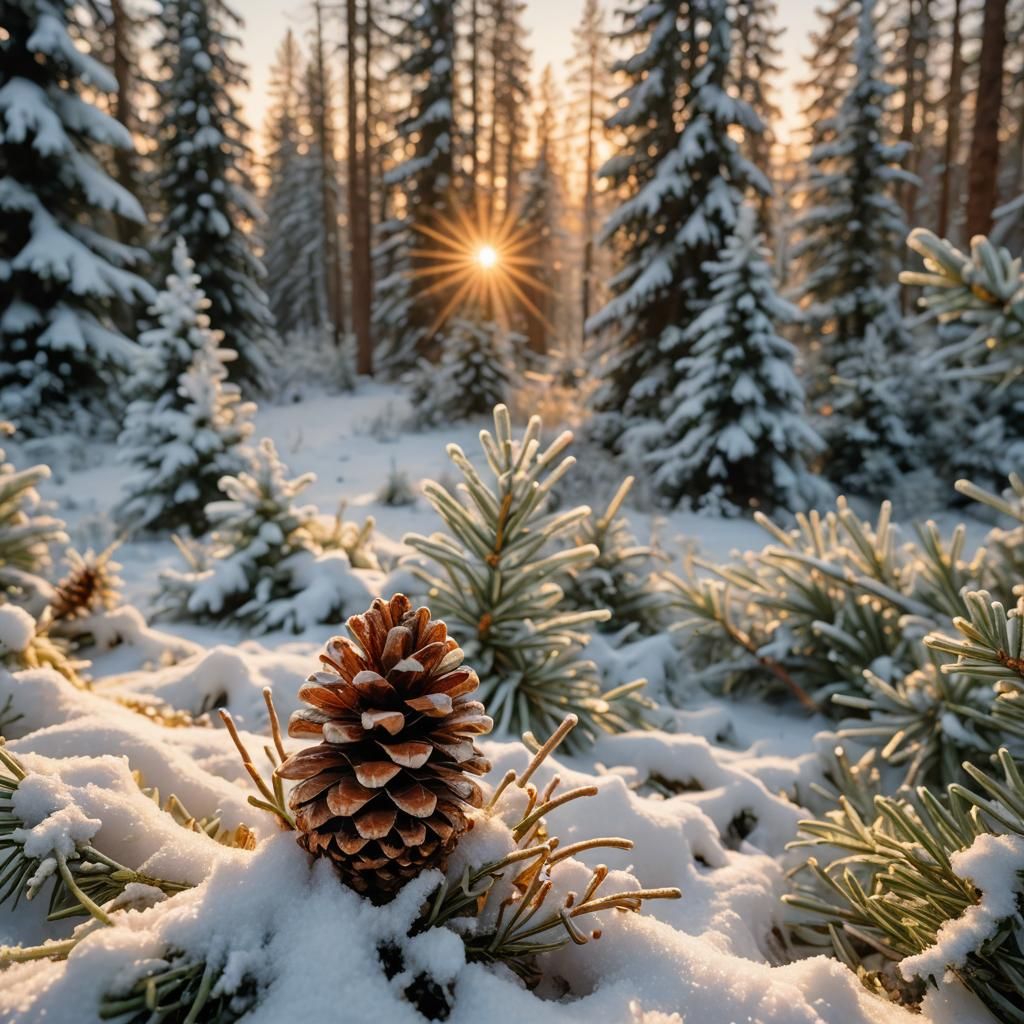 fir cone on a winter morning