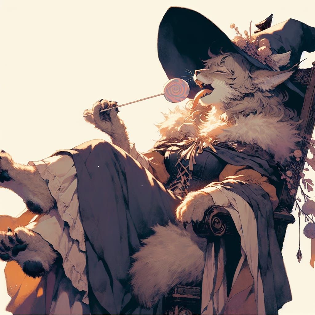 Anthropomorphic Lynx on Throne with Lollipop