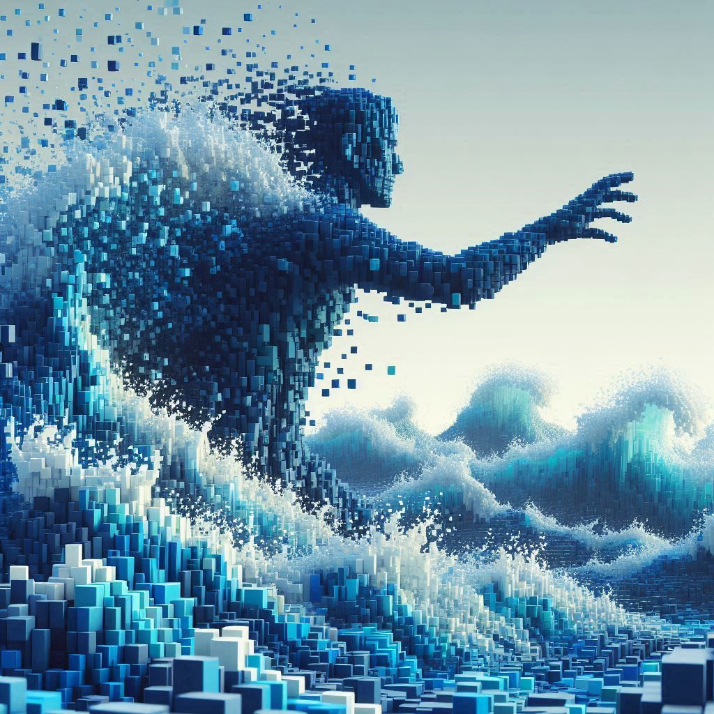 Water wave 3D pixel humanoid