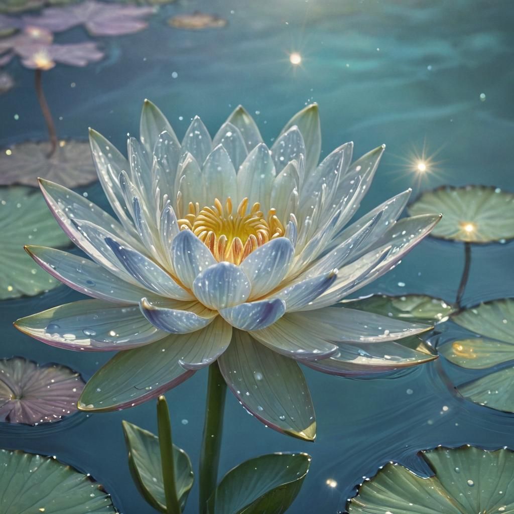 Crystal water lily flower sparkling in soft light AI Generated