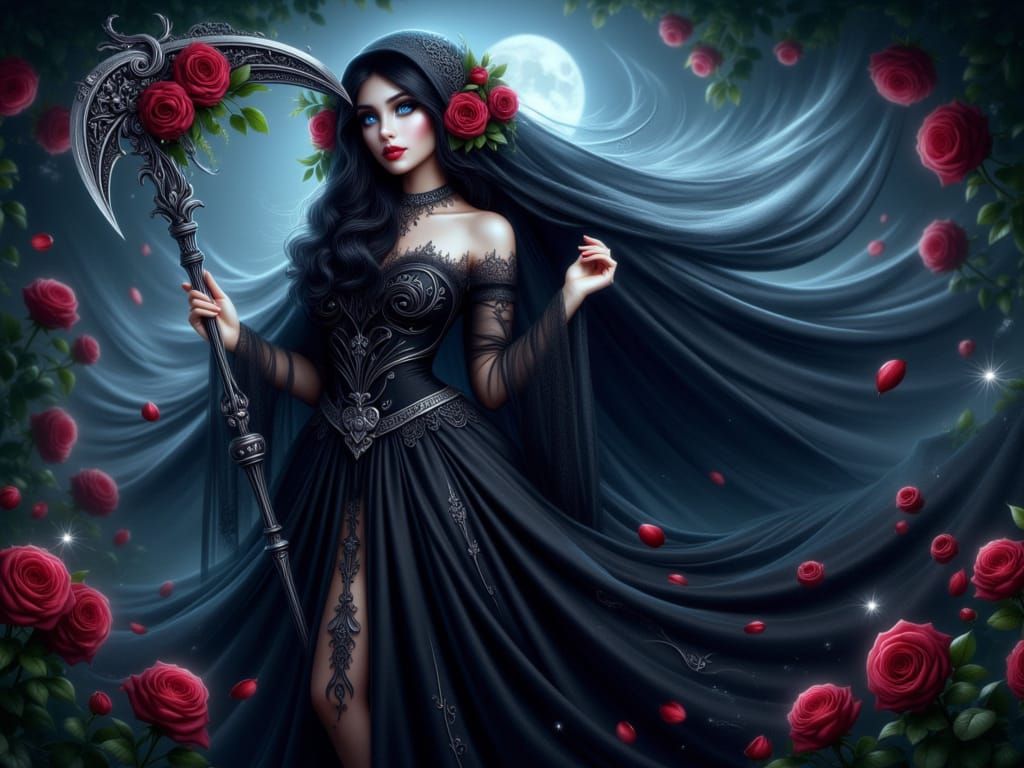 <lora:FiosMysticalArcadia:1.0> Goth style Grim Reaper