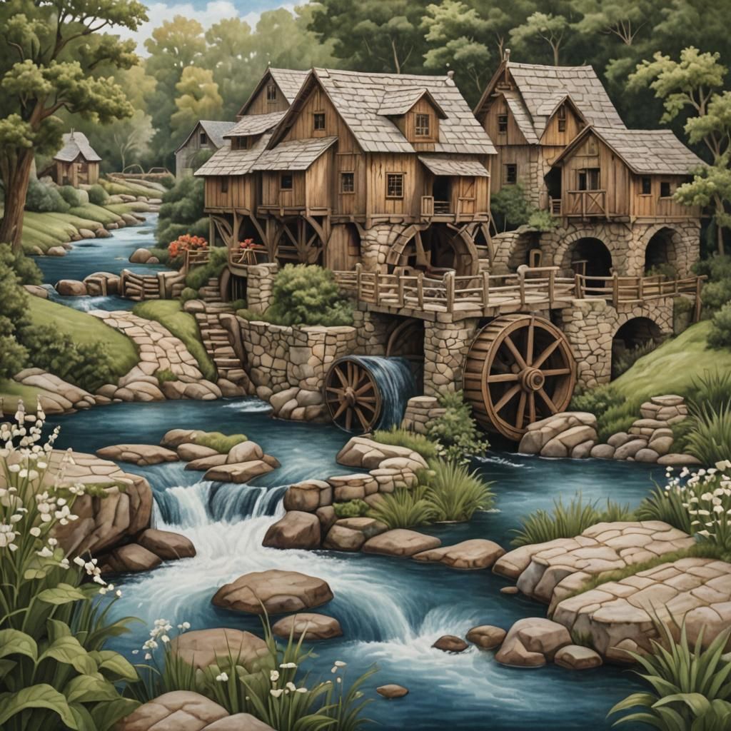 quilted tranquil watermill