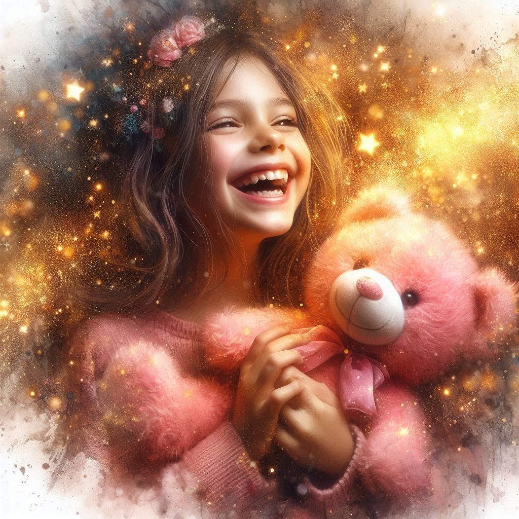 Girl Holding a Large Pink Teddy Bear