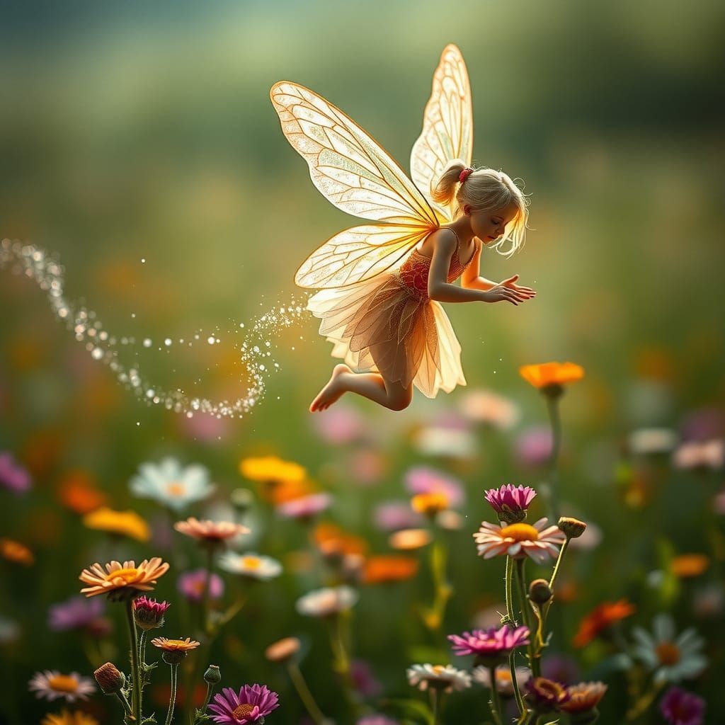 Hyper realistic intricately detailed fairy emitting a soft bioluminescent glow and trailing fairy dust ...  by @TheDawgLives