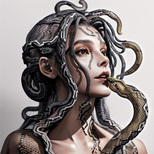 Intricate Medusa Braiding Snakes in Industrial Light