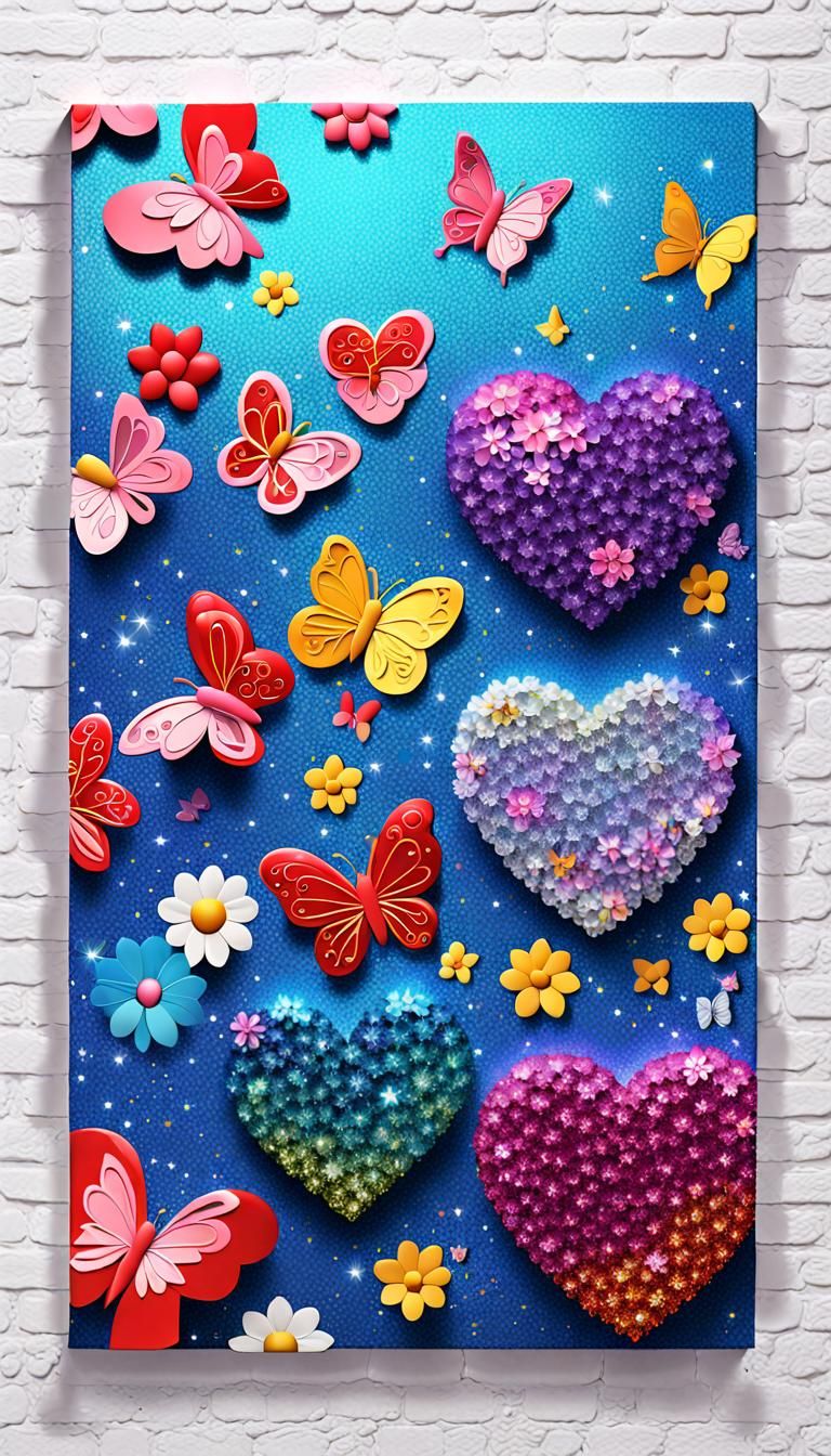 Love Heart Wall Art Canvas Print Colorful Flowers Abstract