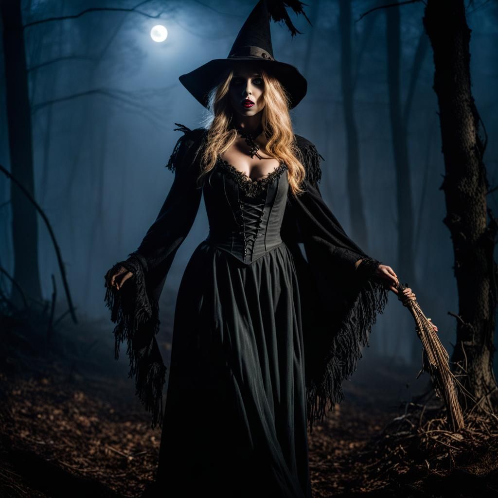 Wicked Scarecrow, Haunted Forest Scene, Foggy, Dark, Moonlit...
