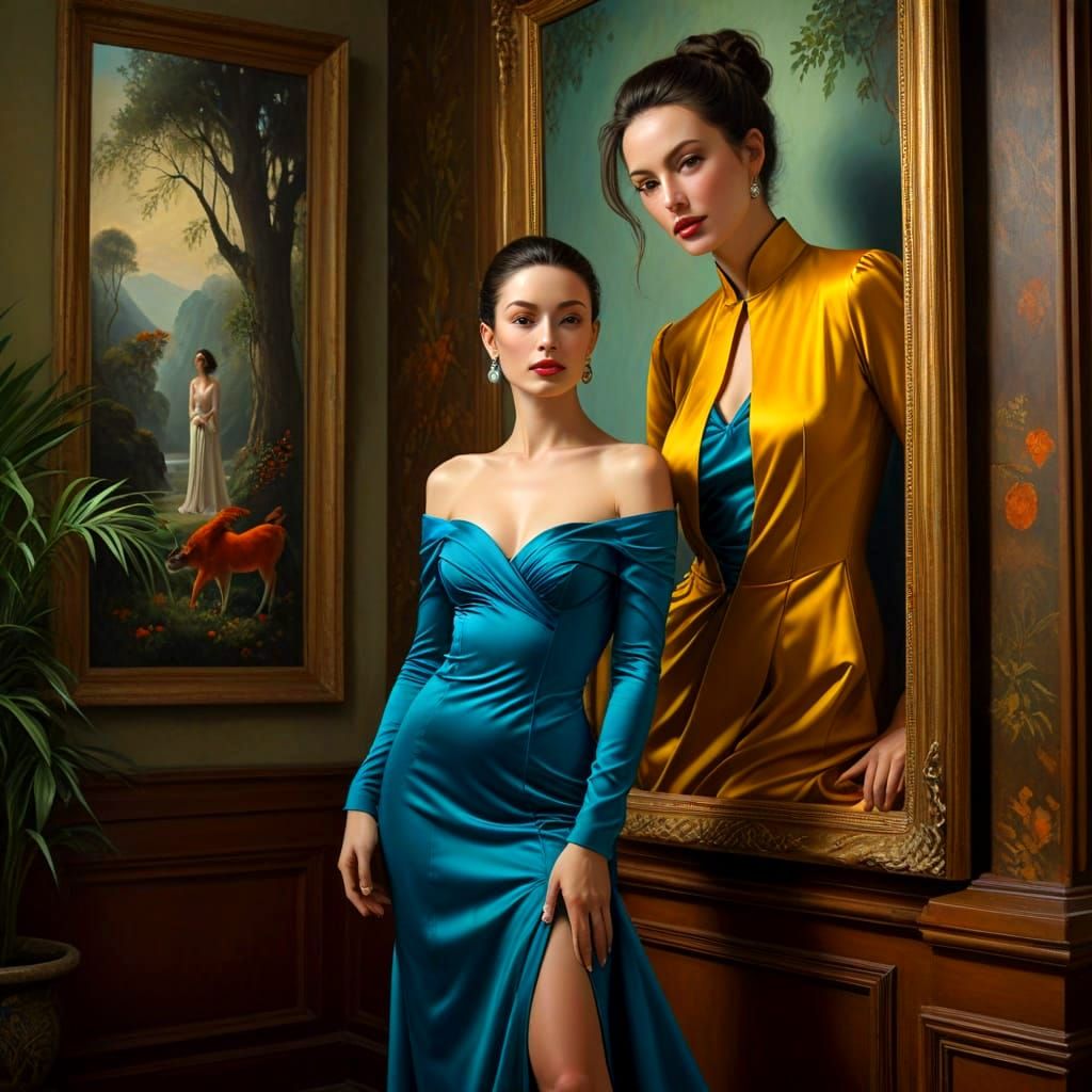 Surrealistic Portrait of a Flamboyant Lady in a Whimsical La...