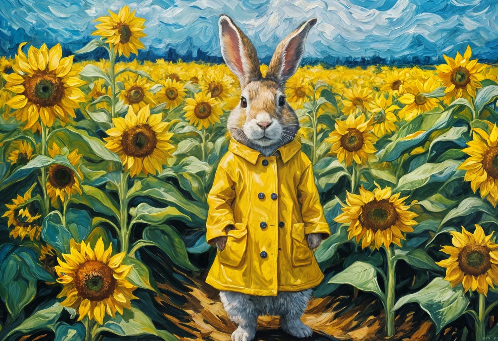 Rabbit in Sunflower field (Clarity Upscale 50%)