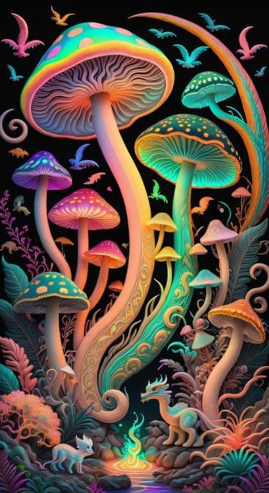 Dragons And Mushrooms - Ai Generated Artwork - Nightcafe Creator