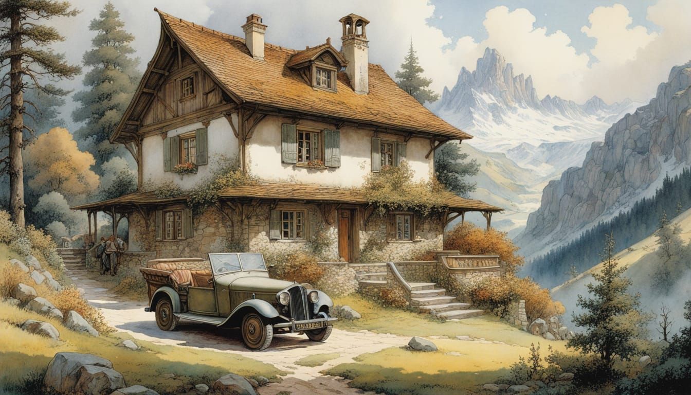 A secluded alpine villa in the mountains during World War II  by @Sylviana Vola