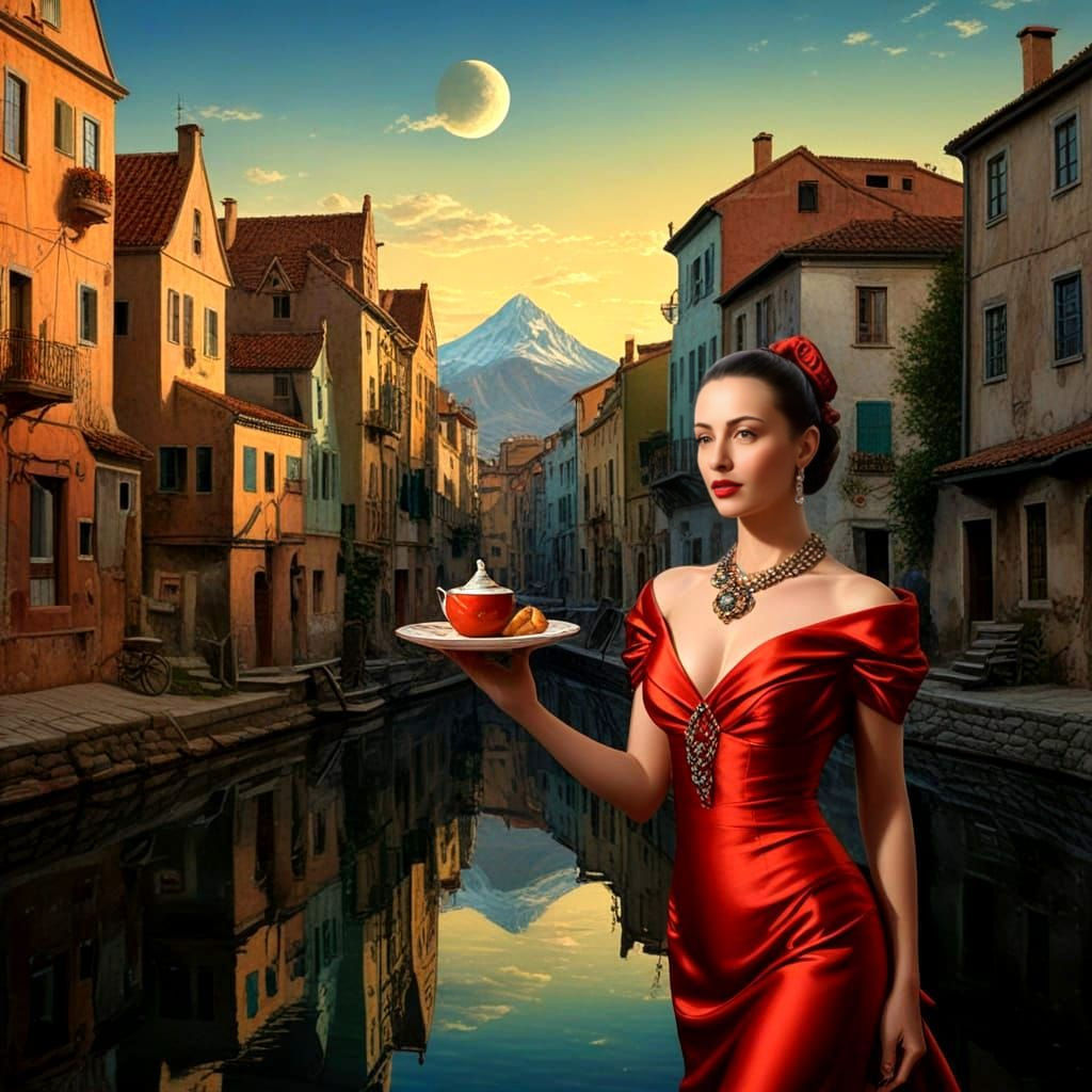 Surrealistic Portrait of a Happy Lady in Exotic Attire