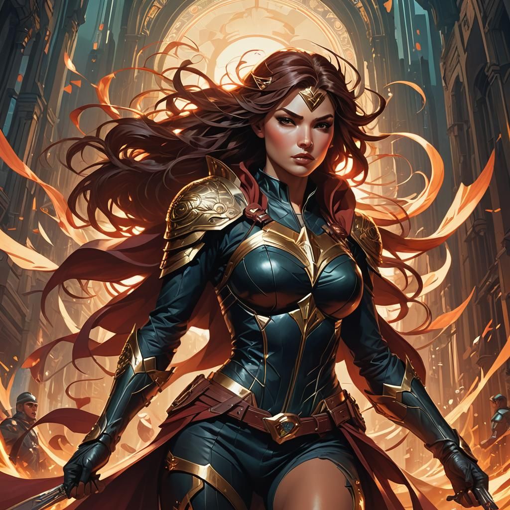 Confident Female Superhero in Action Pose: Comic Book Art