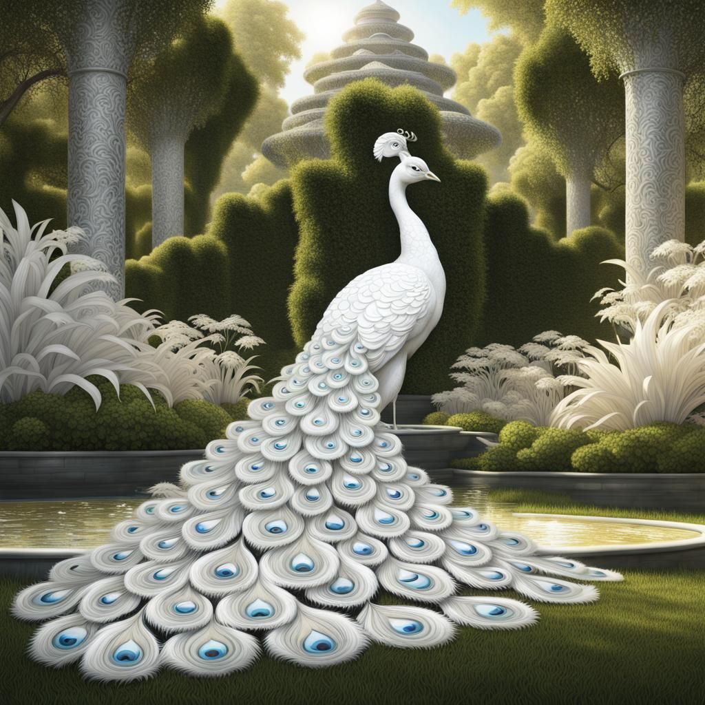 White Peacock in the Garden