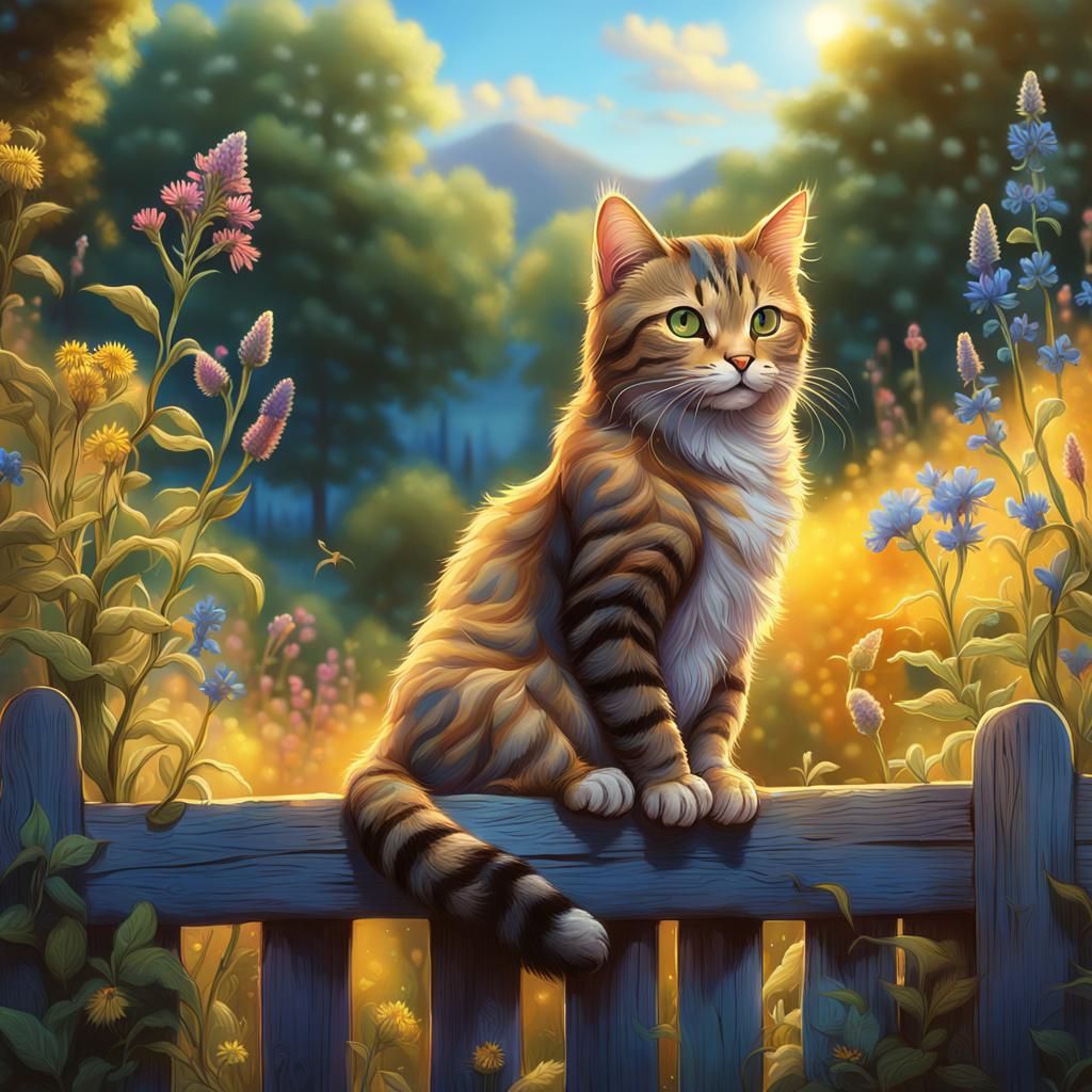 Whimsical Cat in Rural Fantasy Concept Art