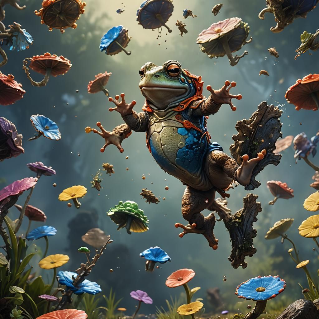 Acrobatic Toad: Detailed Matte Painting in Deep Color