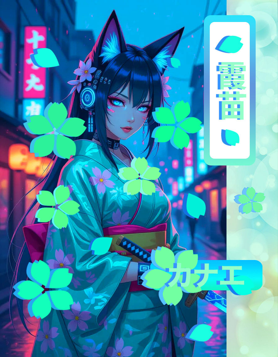 Aqua Cyberpunk Kitsune ☆ 霞苗