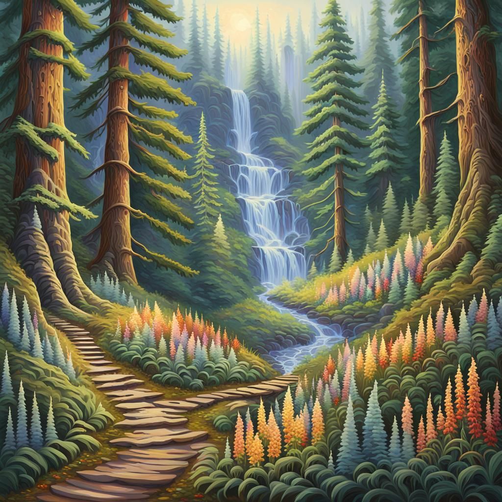 Mystical Forest Trail with Translucent Serpents