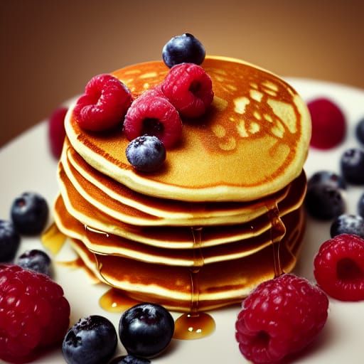 Morning pancakes with berries and Maple syrup detailed matte painting, deep color, fantastical, intricate ... undefined