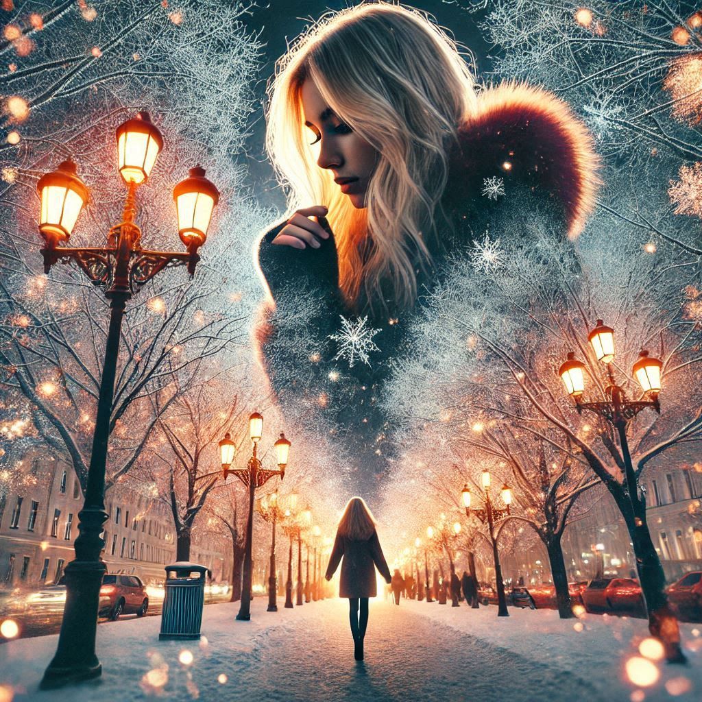 A girl in a winter park