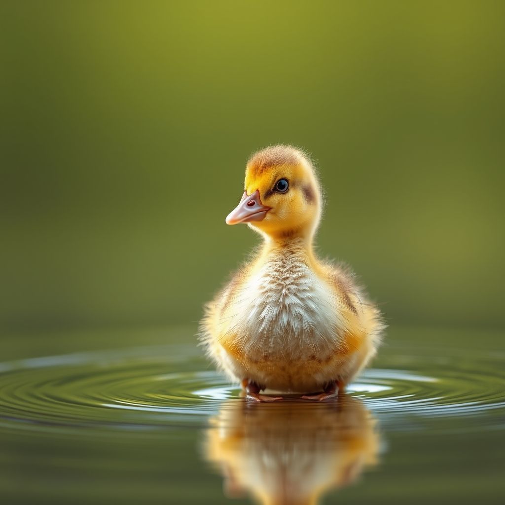 A small, fluffy yellow duckling takes center stage