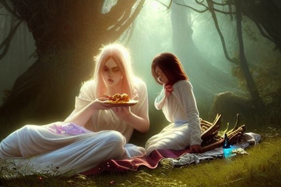 Ghost mother having a picnic with her daughter (Concept Art)