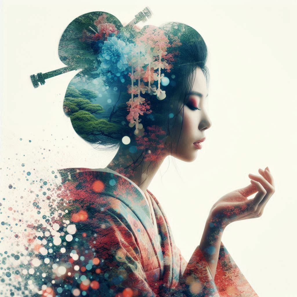 double exposure beautiful fantasy DALL-E 3 portrait landscape..