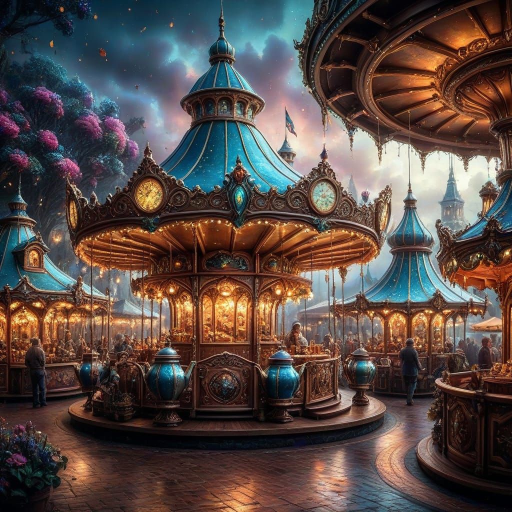 Teapots as Whimsical Architecture Carousel 🚂🏘️