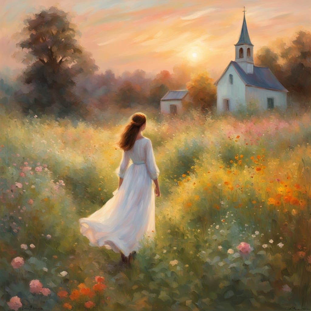 Idyllic Village Scene in Vibrant Oil Painting Style