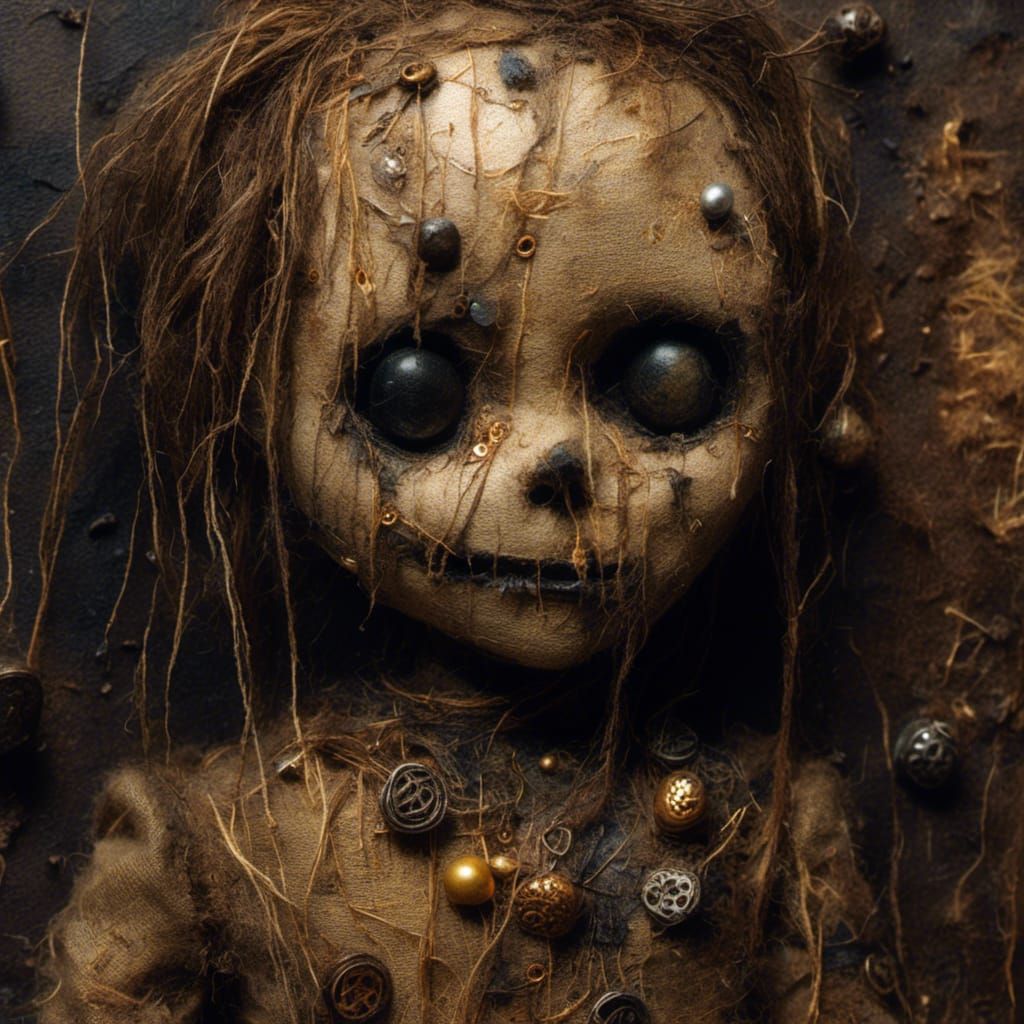 <lora:Macabre:1.0> Surrealism. Close-up. A voodoo doll with ...