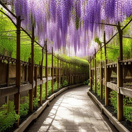 Kawachi Wisteria Garden with arbors covered in vines at lower deck  by @Andrea Tvilling