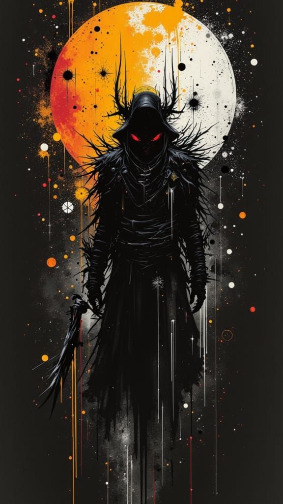 Steampunk, sinister archon, huge moon, desaturated color, volumetric lighting, charcoal abstract line art Alcohol ink spatter and runs <lora...