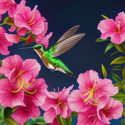 Hummingbird and Azalea AI Generated Artwork NightCafe Creator