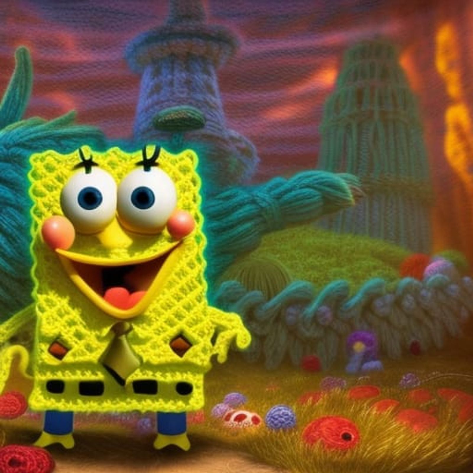 World yarns crochet: SpongeBob - AI Generated Artwork - NightCafe Creator