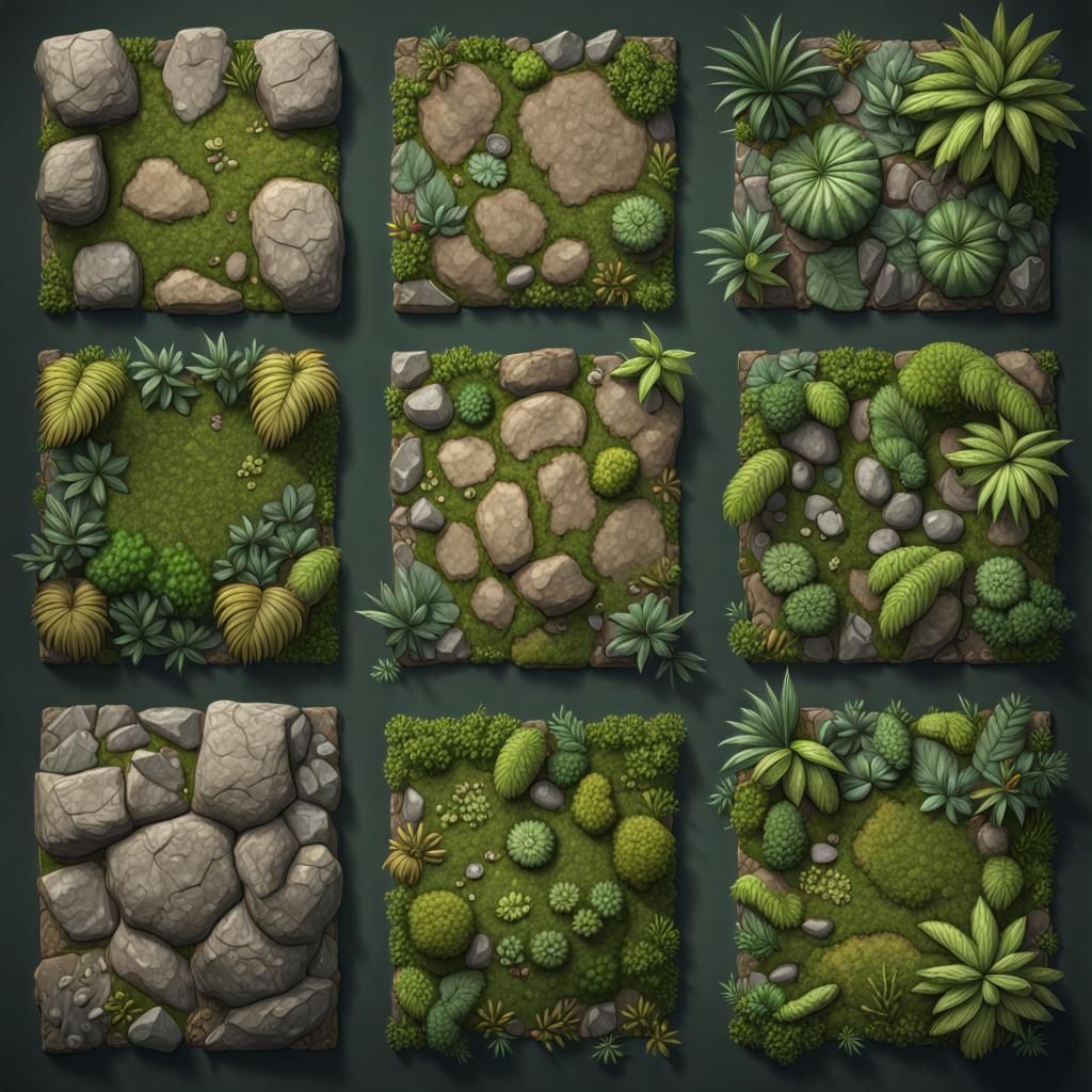 6 x 6 seamless tiles texture sheet, jungle game, ground text...