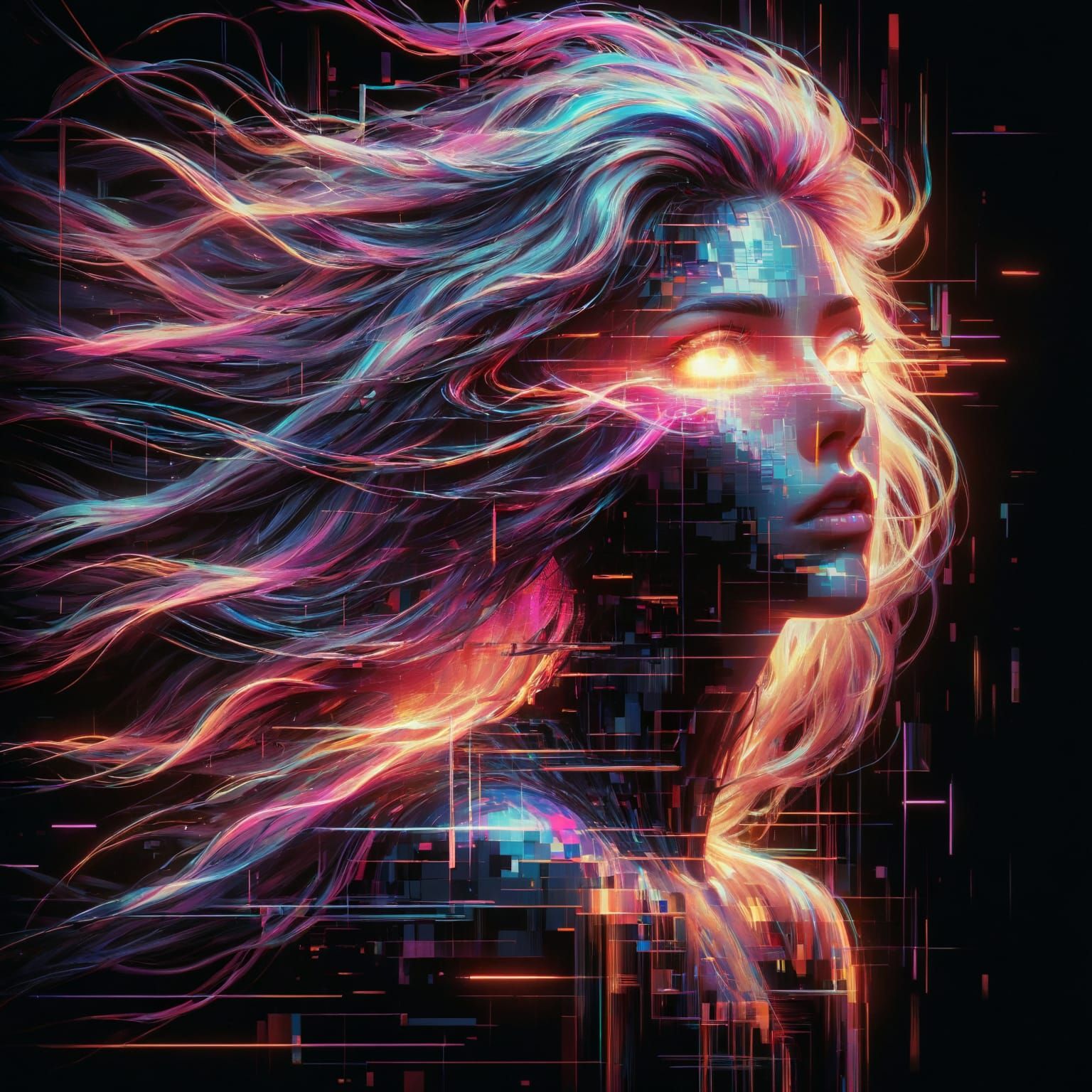 Dynamic portrait in glitch art style