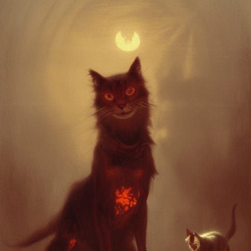 Orange cat with orange eyes sneaks up on a dog and scares th...