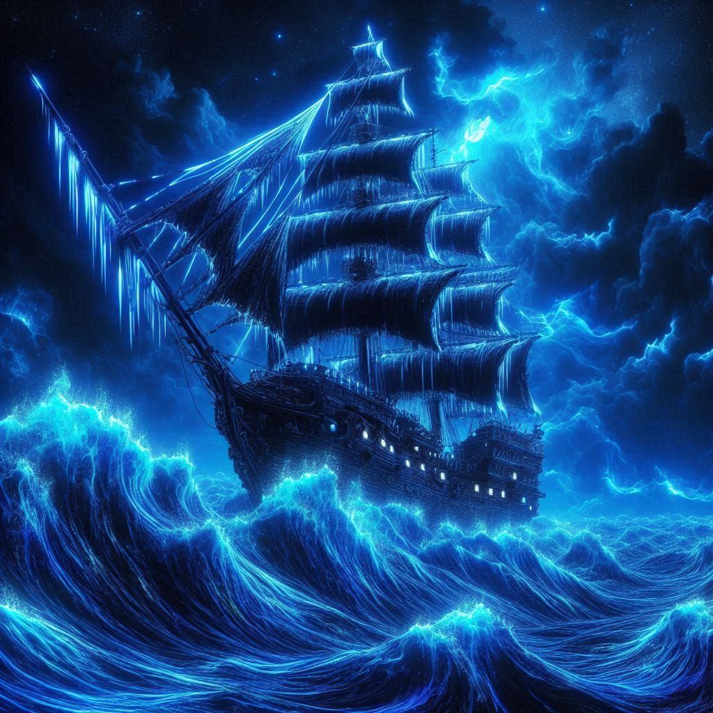 Blue Bioluminescence On The High Seas