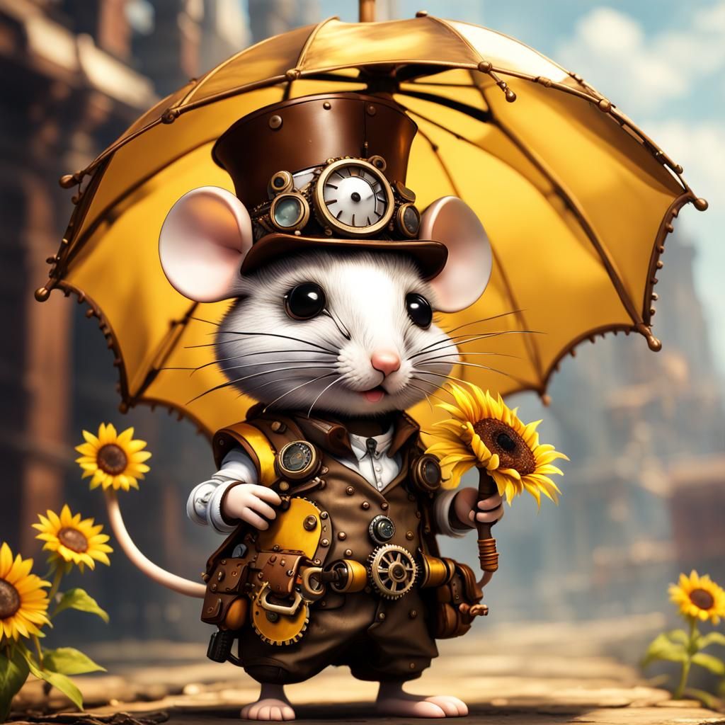 Steampunk Mouse with sunflowers  by @DIGITaiLS