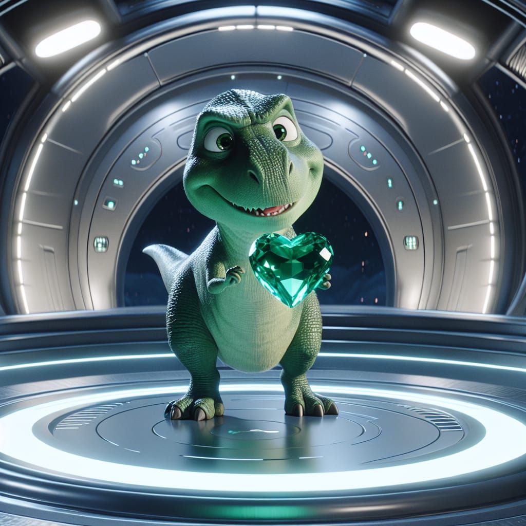 T-Rex Offers Heart Gem on Futuristic Platform
