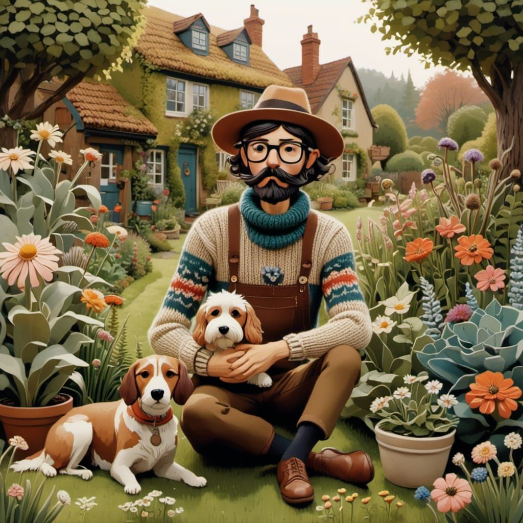 A hipster holding his dog